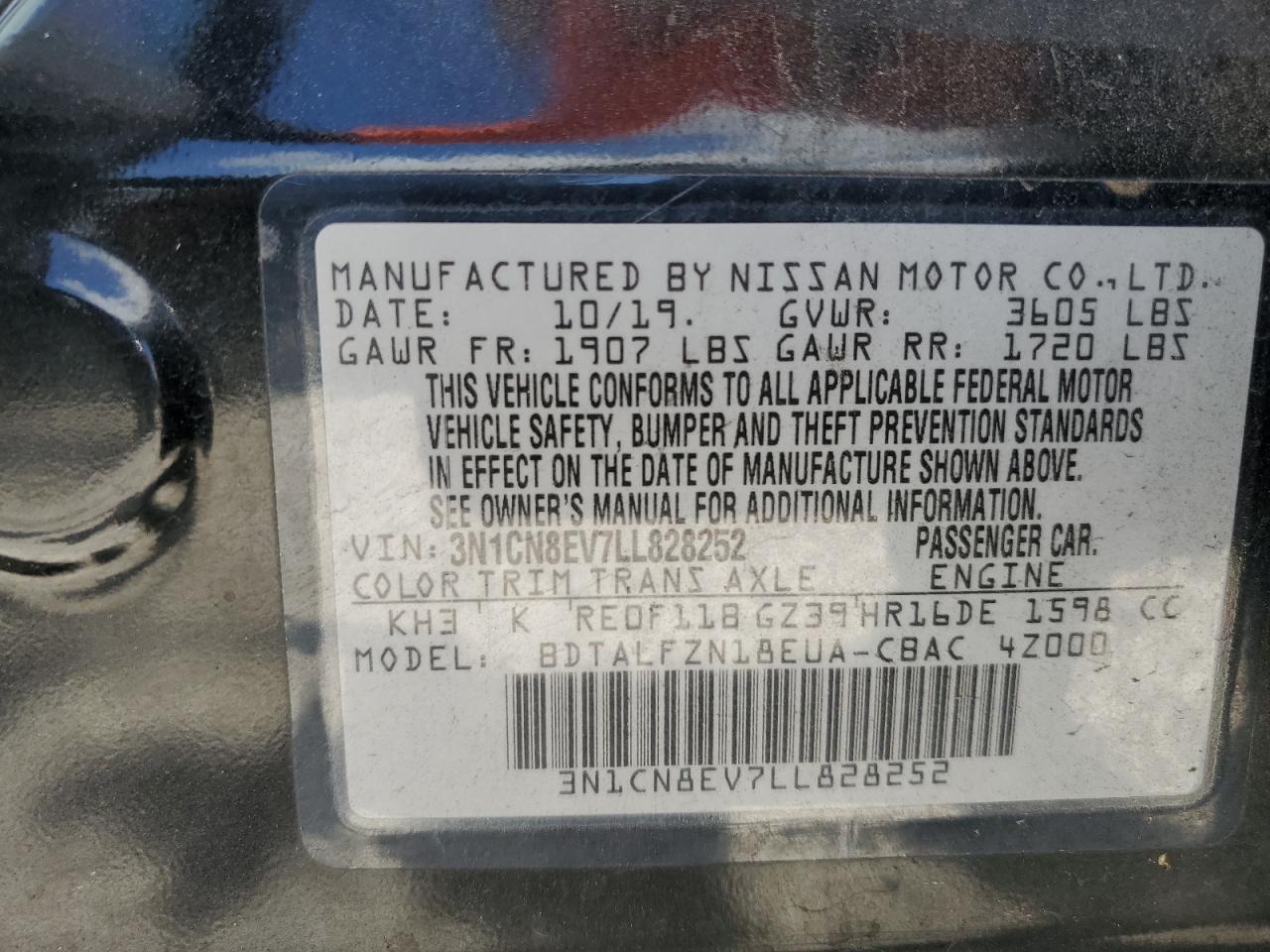 Photo 12 VIN: 3N1CN8EV7LL828252 - NISSAN VERSA 