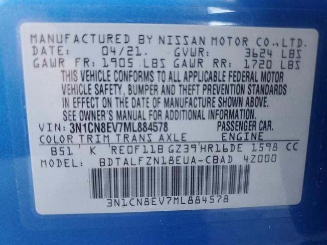 Photo 11 VIN: 3N1CN8EV7ML884578 - NISSAN VERSA SV 