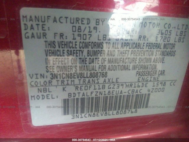 Photo 8 VIN: 3N1CN8EV8LL808768 - NISSAN VERSA 