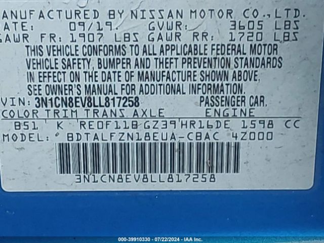 Photo 8 VIN: 3N1CN8EV8LL817258 - NISSAN VERSA 