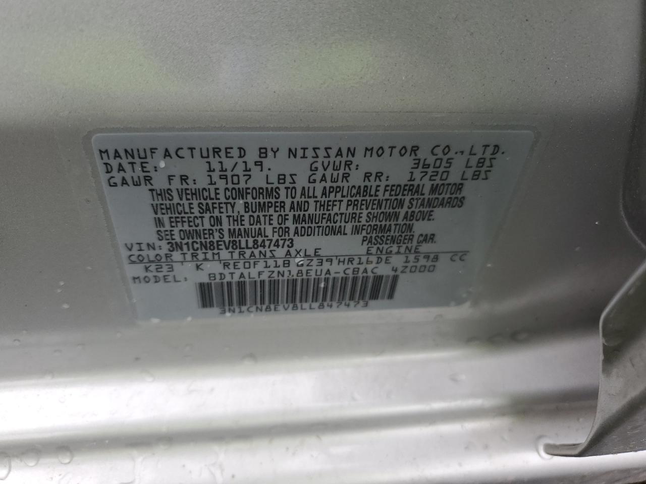 Photo 12 VIN: 3N1CN8EV8LL847473 - NISSAN VERSA 