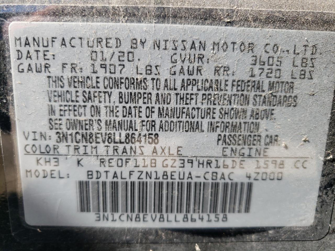 Photo 11 VIN: 3N1CN8EV8LL864158 - NISSAN VERSA 