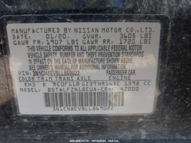 Photo 8 VIN: 3N1CN8EV8LL869022 - NISSAN VERSA 