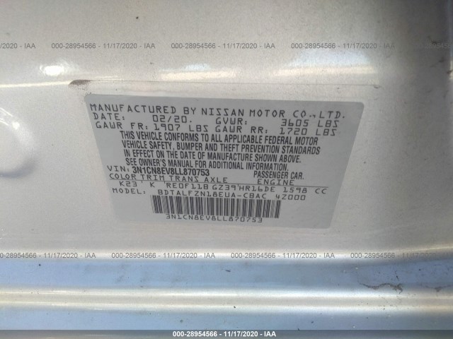 Photo 8 VIN: 3N1CN8EV8LL870753 - NISSAN VERSA 