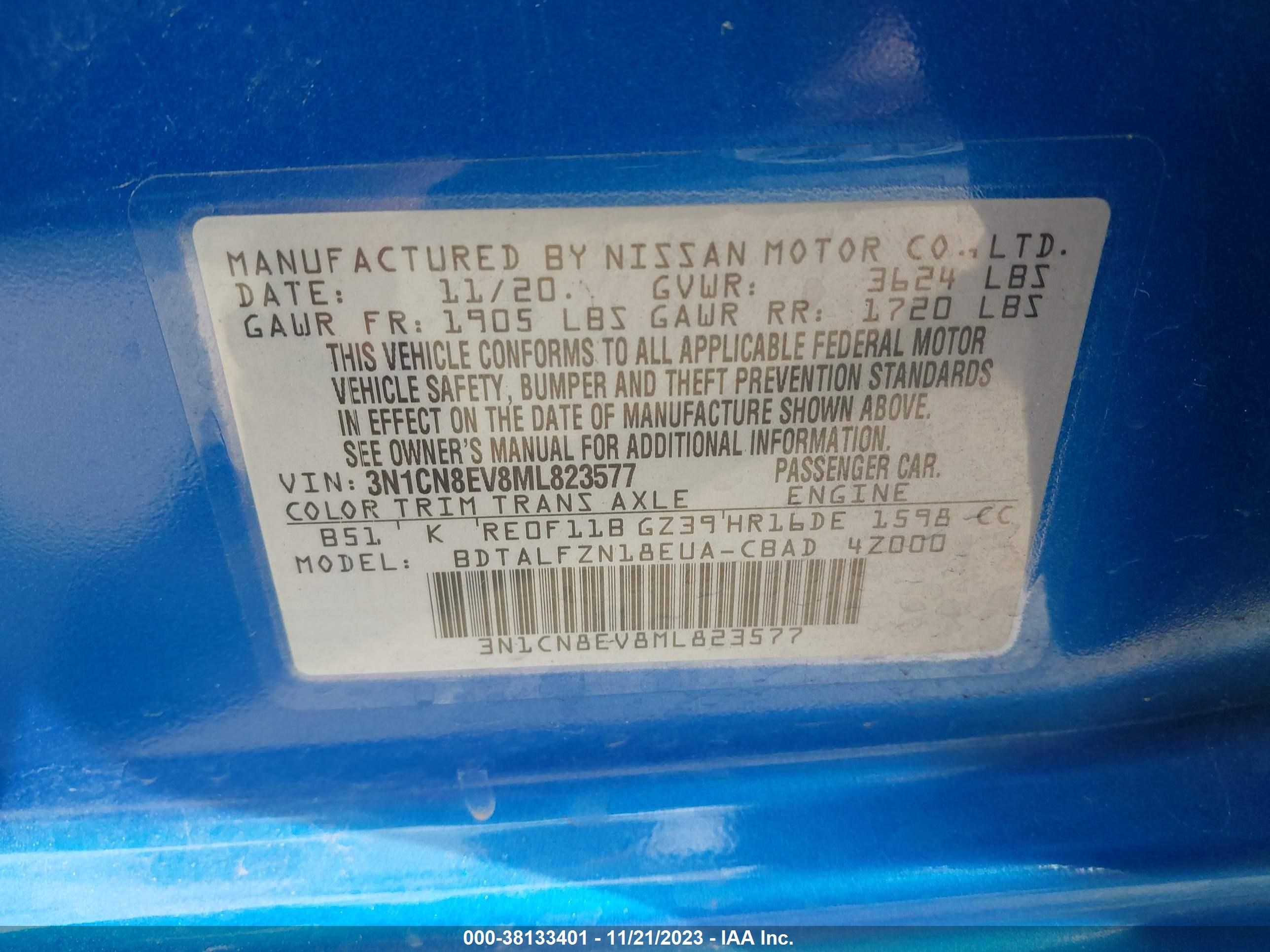 Photo 8 VIN: 3N1CN8EV8ML823577 - NISSAN VERSA 