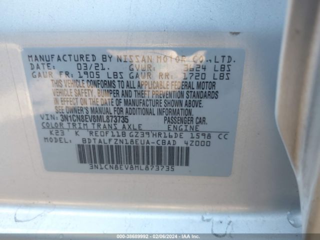 Photo 8 VIN: 3N1CN8EV8ML873735 - NISSAN VERSA 