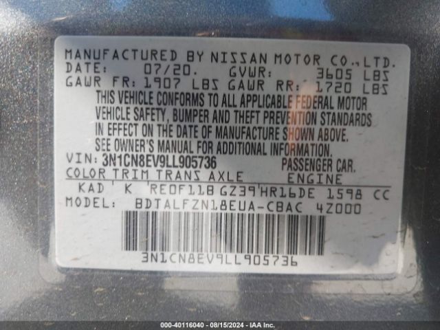 Photo 8 VIN: 3N1CN8EV9LL905736 - NISSAN VERSA 