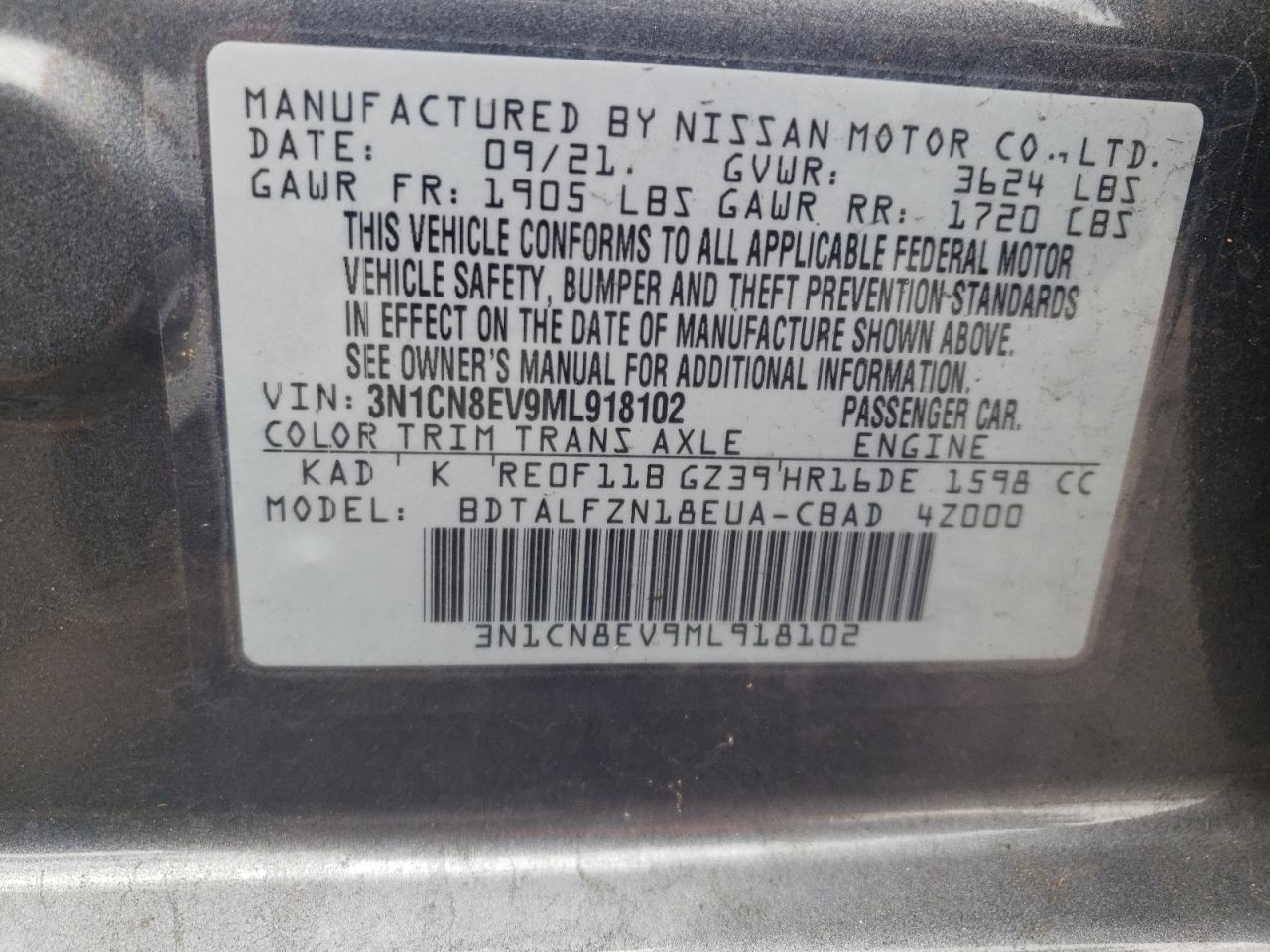 Photo 11 VIN: 3N1CN8EV9ML918102 - NISSAN VERSA 