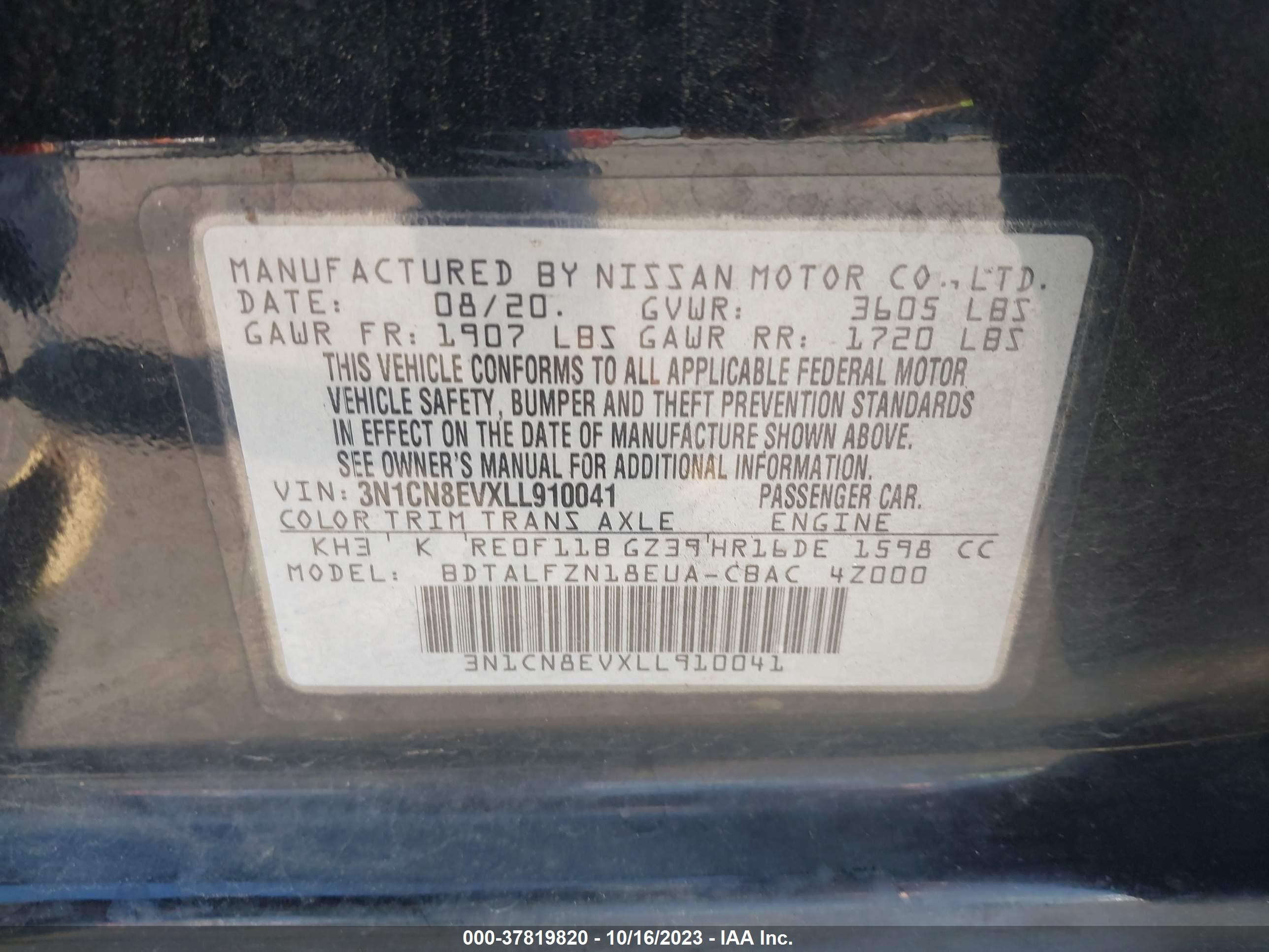 Photo 8 VIN: 3N1CN8EVXLL910041 - NISSAN VERSA 