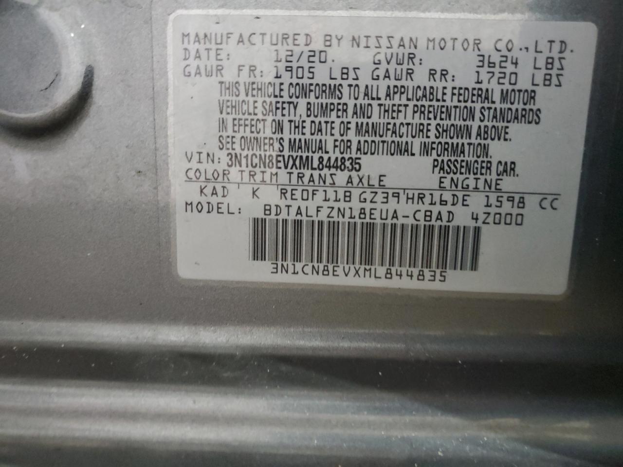 Photo 11 VIN: 3N1CN8EVXML844835 - NISSAN VERSA 