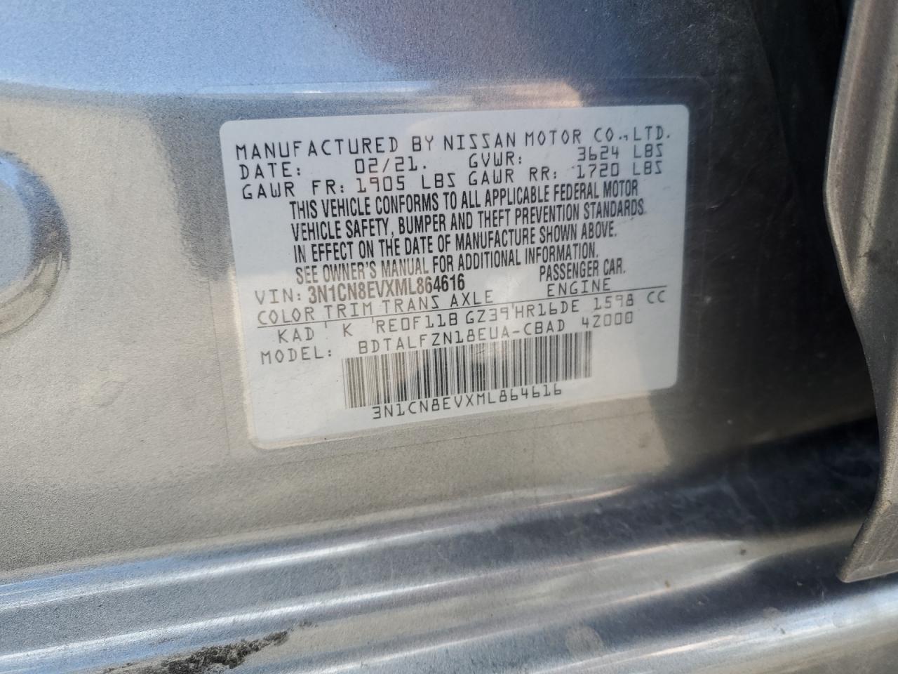 Photo 11 VIN: 3N1CN8EVXML864616 - NISSAN VERSA 