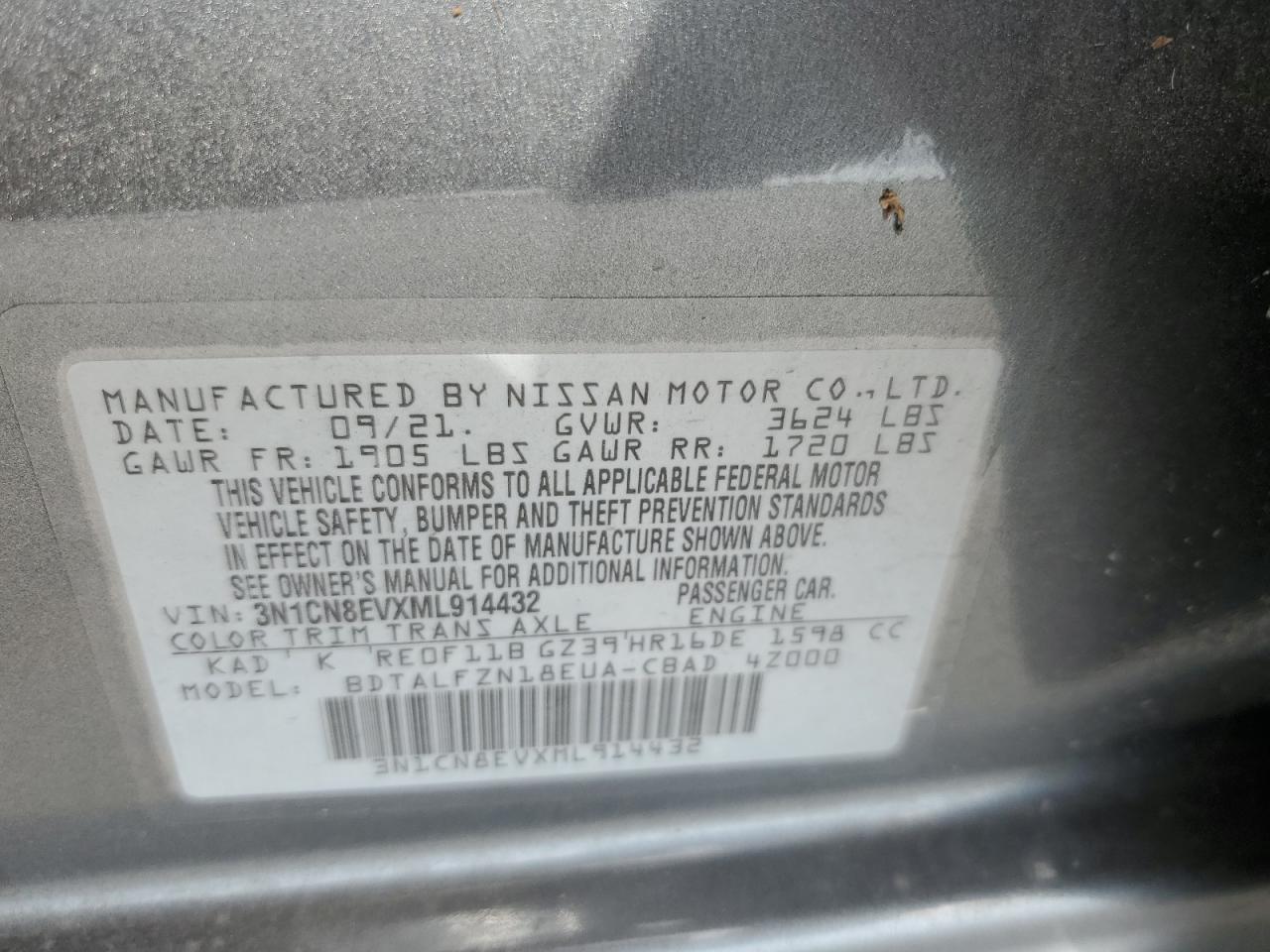 Photo 11 VIN: 3N1CN8EVXML914432 - NISSAN VERSA 