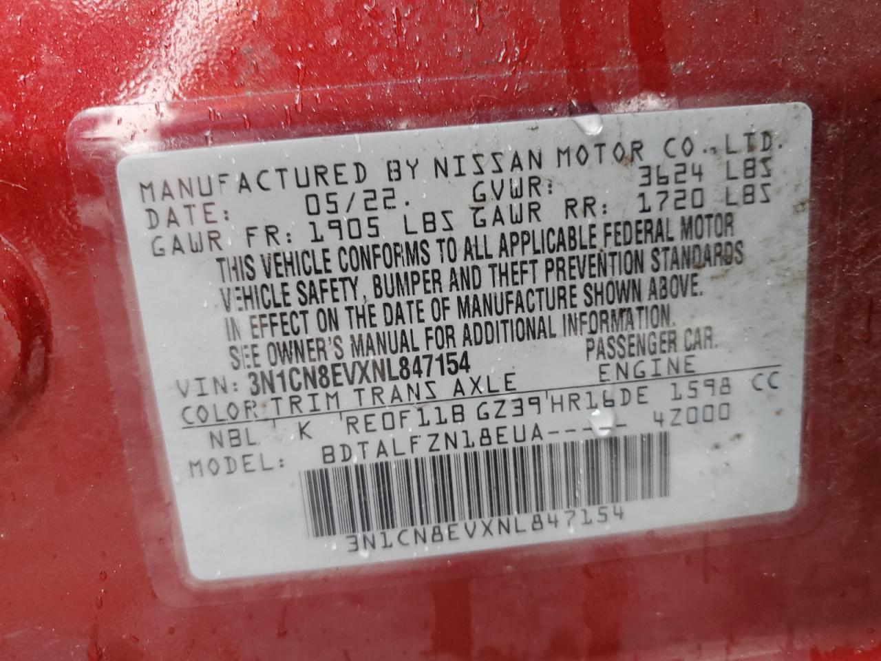 Photo 12 VIN: 3N1CN8EVXNL847154 - NISSAN VERSA 