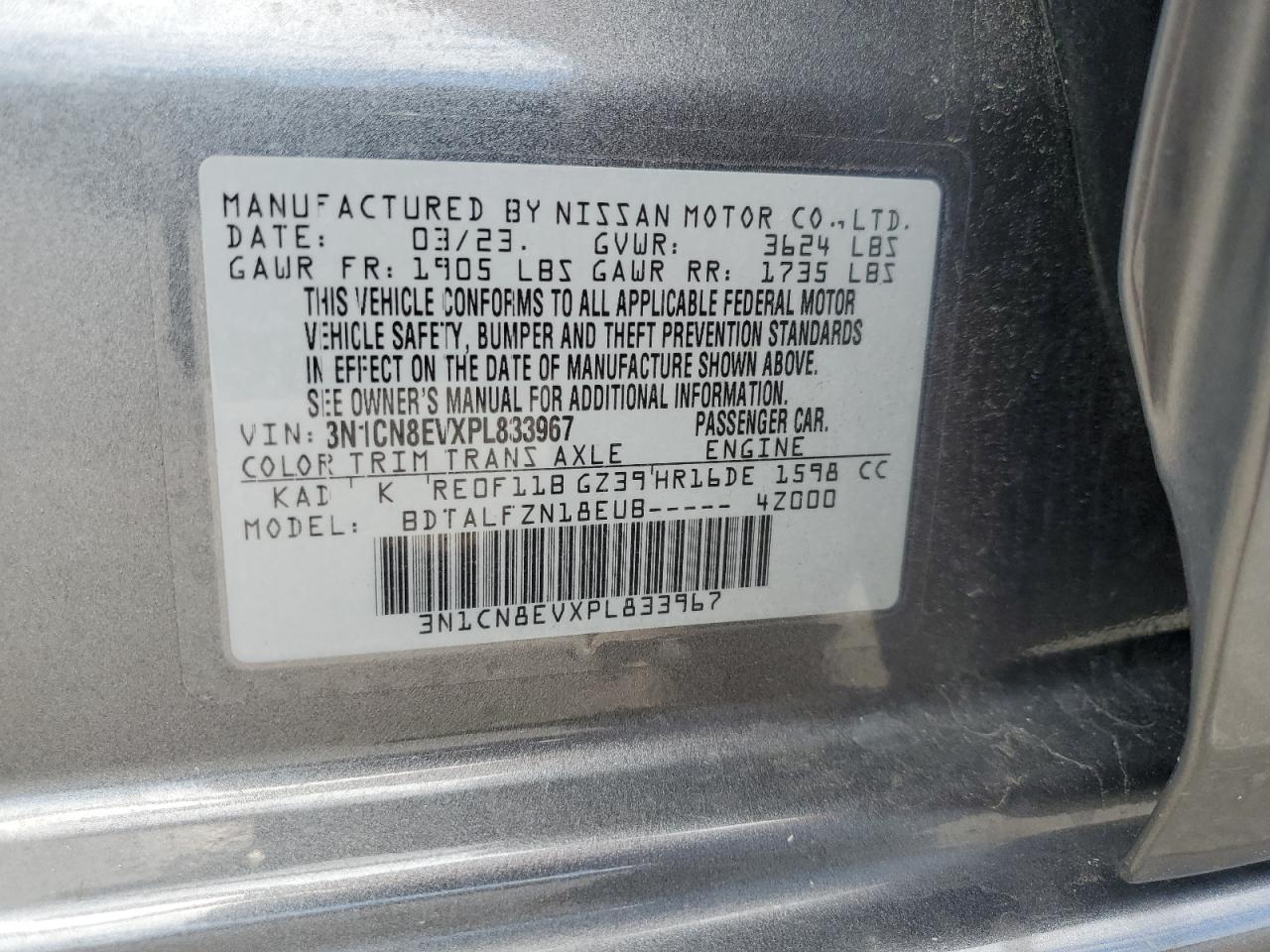 Photo 11 VIN: 3N1CN8EVXPL833967 - NISSAN VERSA 