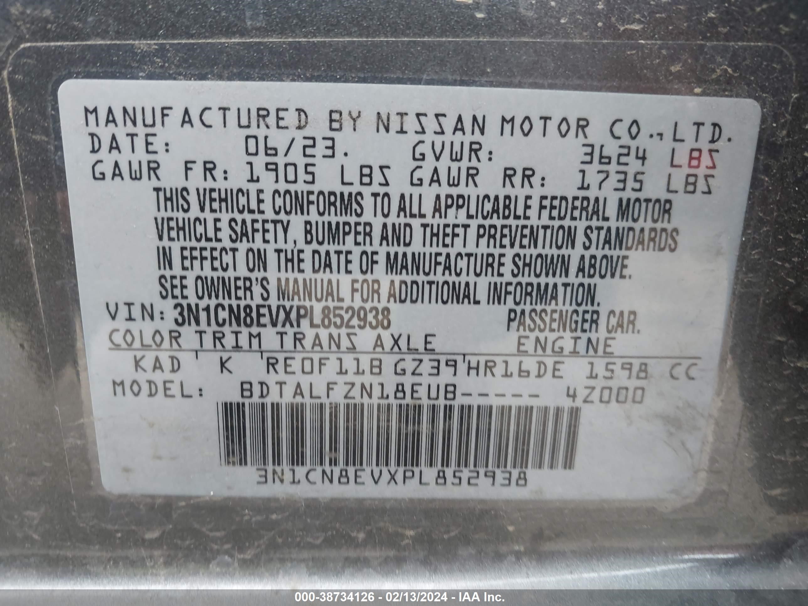 Photo 8 VIN: 3N1CN8EVXPL852938 - NISSAN VERSA 