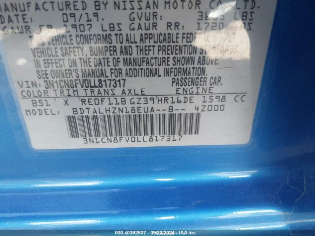 Photo 8 VIN: 3N1CN8FV0LL817317 - NISSAN VERSA 