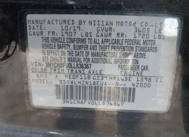 Photo 8 VIN: 3N1CN8FV0LL836367 - NISSAN VERSA 