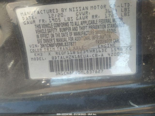 Photo 8 VIN: 3N1CN8FV0ML837827 - NISSAN VERSA 