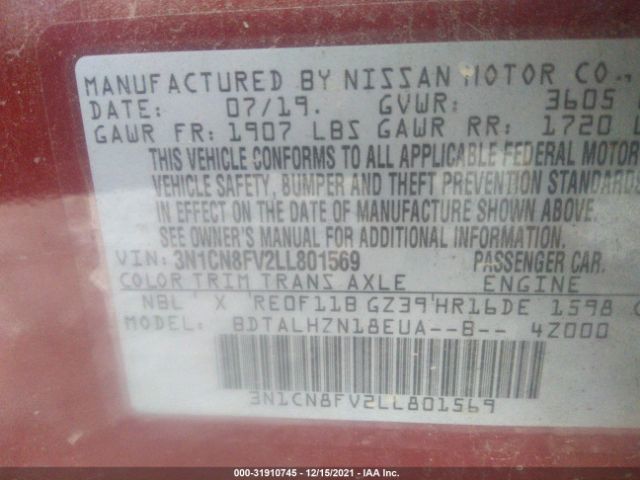 Photo 8 VIN: 3N1CN8FV2LL801569 - NISSAN VERSA 