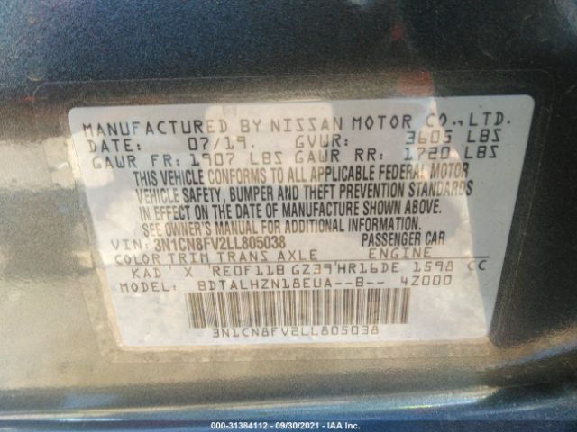 Photo 8 VIN: 3N1CN8FV2LL805038 - NISSAN VERSA 