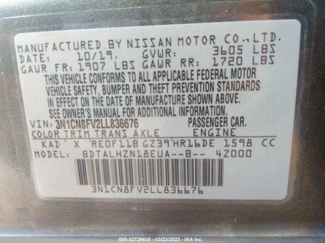 Photo 8 VIN: 3N1CN8FV2LL836676 - NISSAN VERSA 