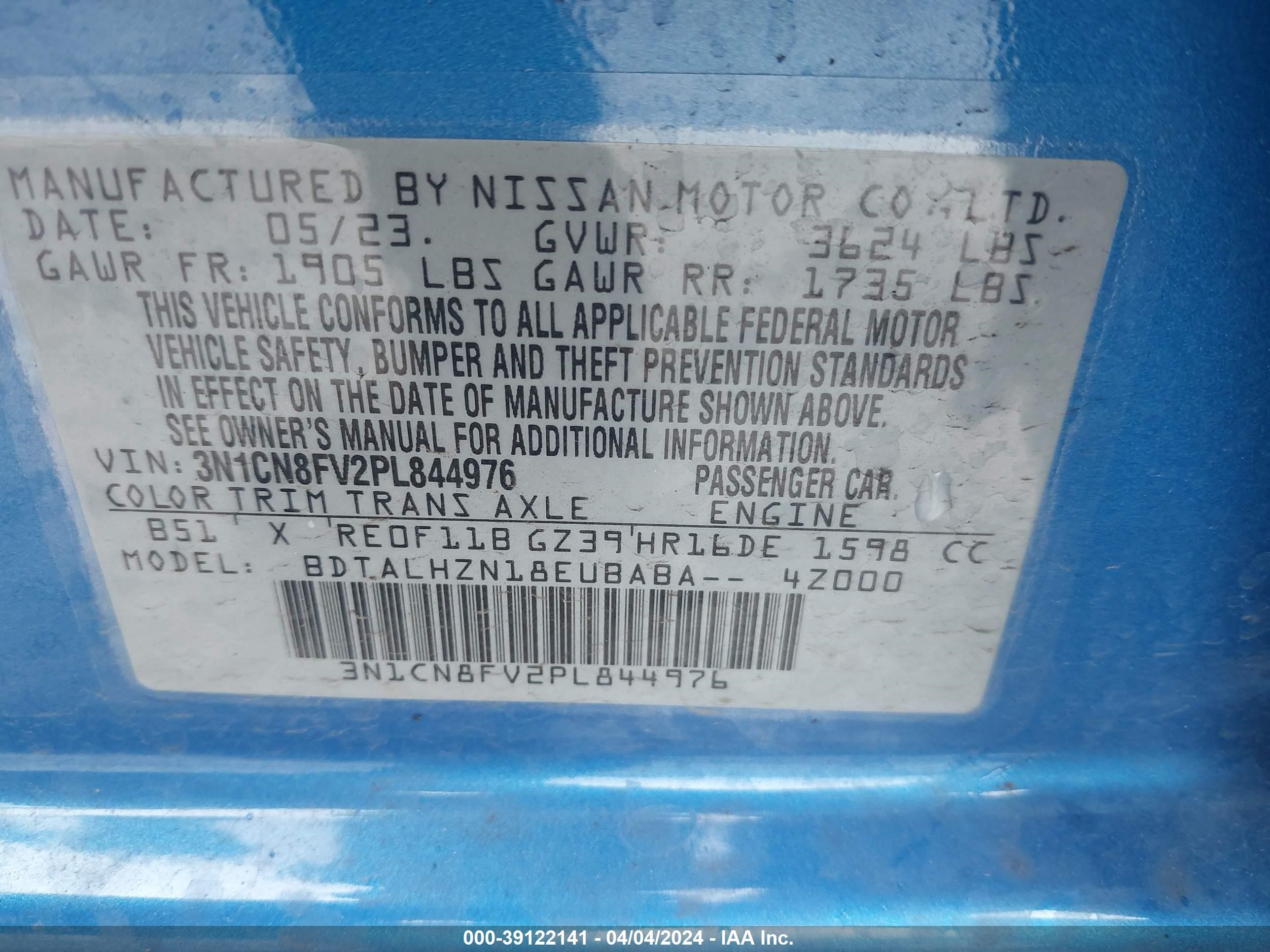 Photo 8 VIN: 3N1CN8FV2PL844976 - NISSAN VERSA 