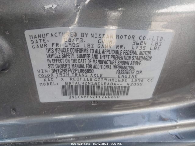 Photo 8 VIN: 3N1CN8FV2PL866850 - NISSAN VERSA 