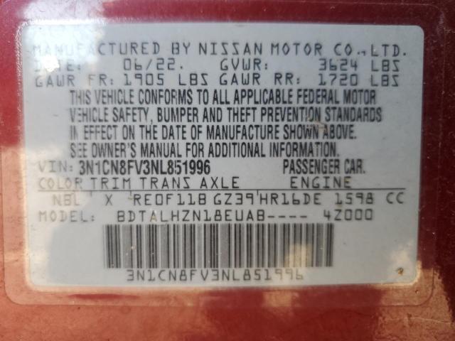 Photo 12 VIN: 3N1CN8FV3NL851996 - NISSAN VERSA SR 