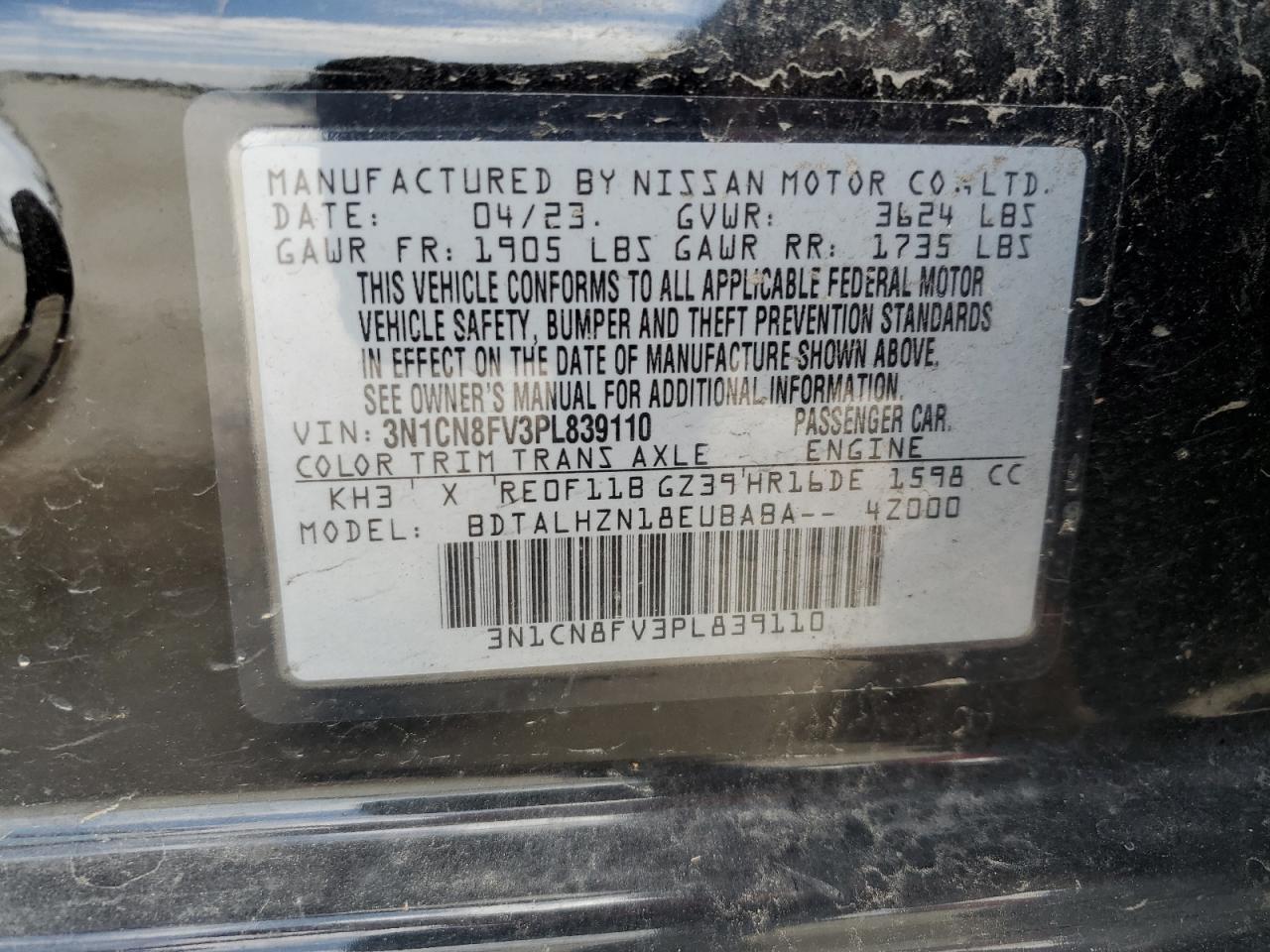 Photo 12 VIN: 3N1CN8FV3PL839110 - NISSAN VERSA 