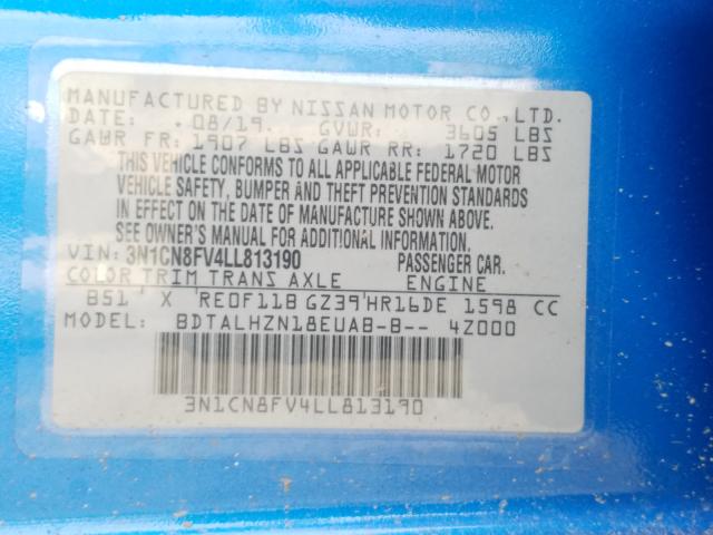 Photo 9 VIN: 3N1CN8FV4LL813190 - NISSAN VERSA SR 