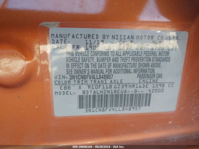 Photo 8 VIN: 3N1CN8FV4LL848957 - NISSAN VERSA 