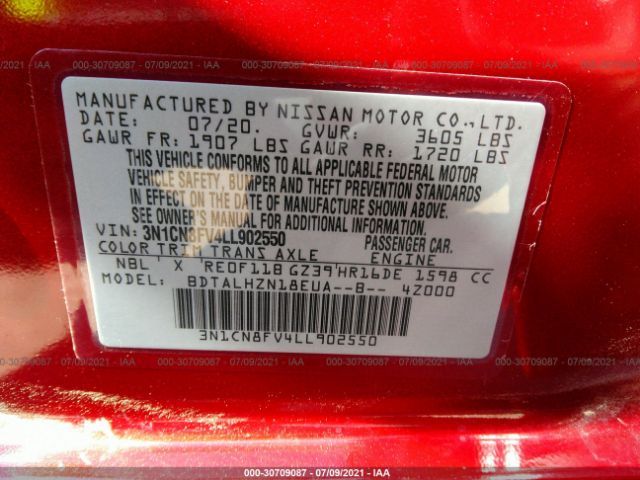 Photo 8 VIN: 3N1CN8FV4LL902550 - NISSAN VERSA 