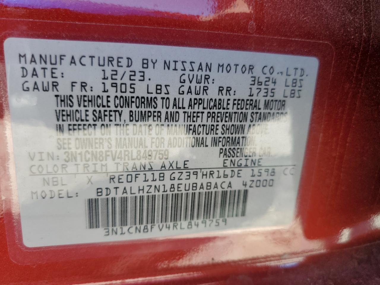 Photo 11 VIN: 3N1CN8FV4RL849759 - NISSAN VERSA 