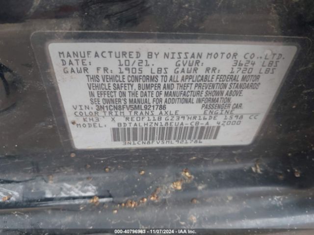 Photo 8 VIN: 3N1CN8FV5ML921786 - NISSAN VERSA 