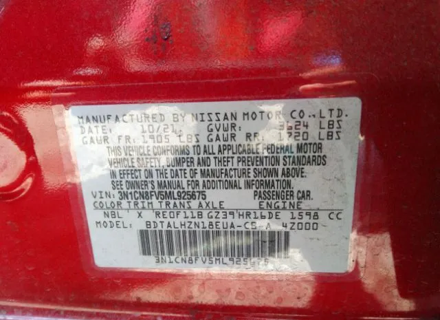 Photo 8 VIN: 3N1CN8FV5ML925675 - NISSAN VERSA 