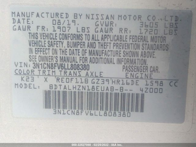 Photo 8 VIN: 3N1CN8FV6LL808380 - NISSAN VERSA 