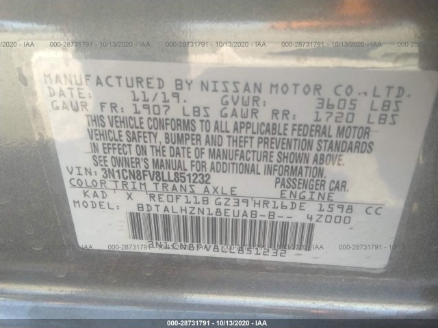 Photo 8 VIN: 3N1CN8FV8LL851232 - NISSAN VERSA 