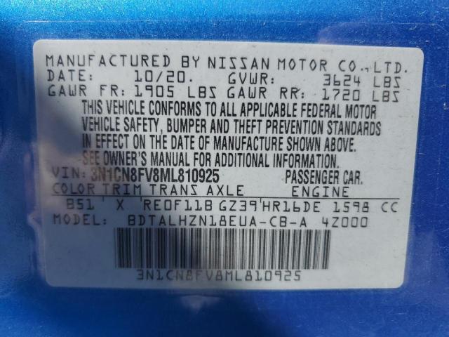 Photo 11 VIN: 3N1CN8FV8ML810925 - NISSAN VERSA SR 