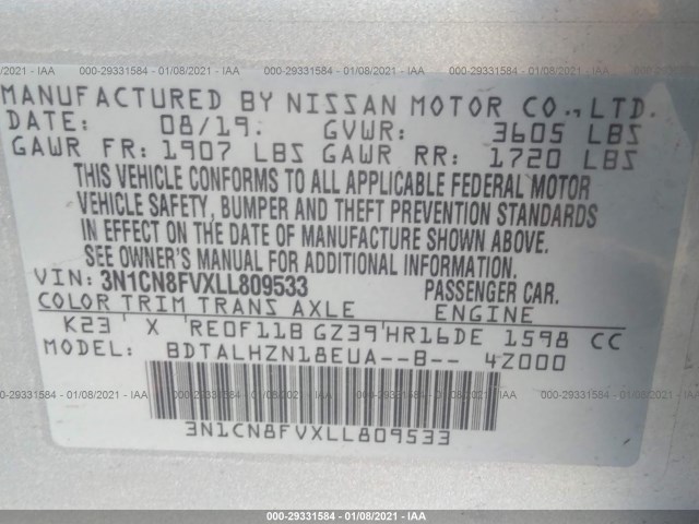 Photo 8 VIN: 3N1CN8FVXLL809533 - NISSAN VERSA 