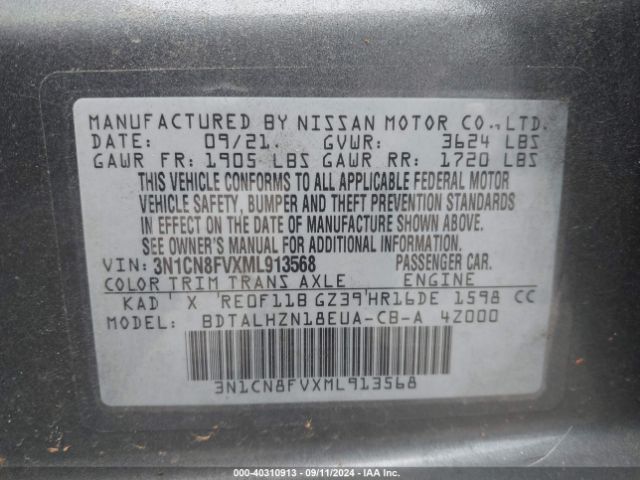 Photo 8 VIN: 3N1CN8FVXML913568 - NISSAN VERSA 