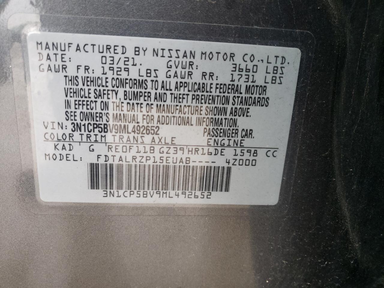 Photo 11 VIN: 3N1CP5BV9ML492652 - NISSAN KICKS 