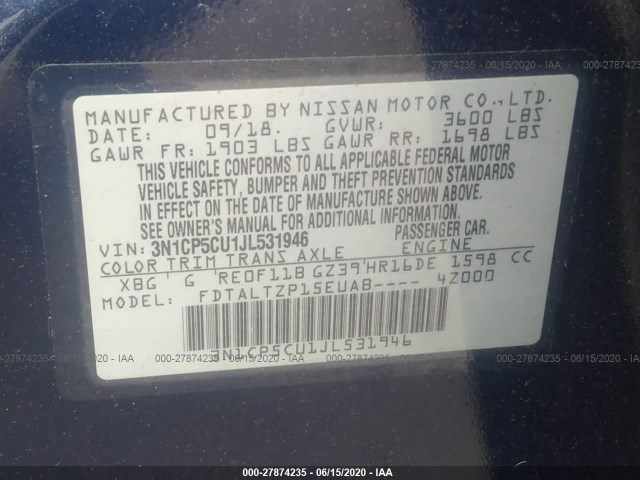 Photo 8 VIN: 3N1CP5CU1JL531946 - NISSAN KICKS 