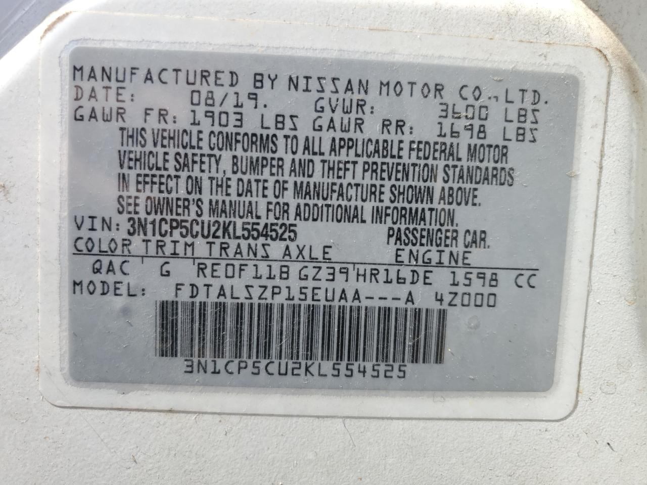 Photo 11 VIN: 3N1CP5CU2KL554525 - NISSAN KICKS 