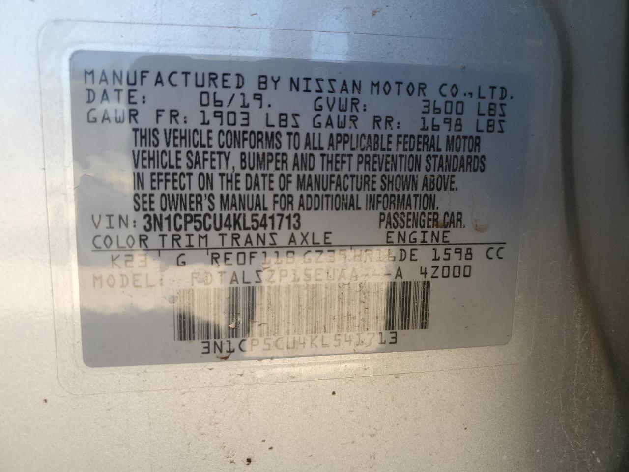 Photo 11 VIN: 3N1CP5CU4KL541713 - NISSAN KICKS 