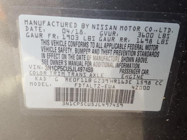 Photo 9 VIN: 3N1CP5CU5JL497459 - NISSAN KICKS S 