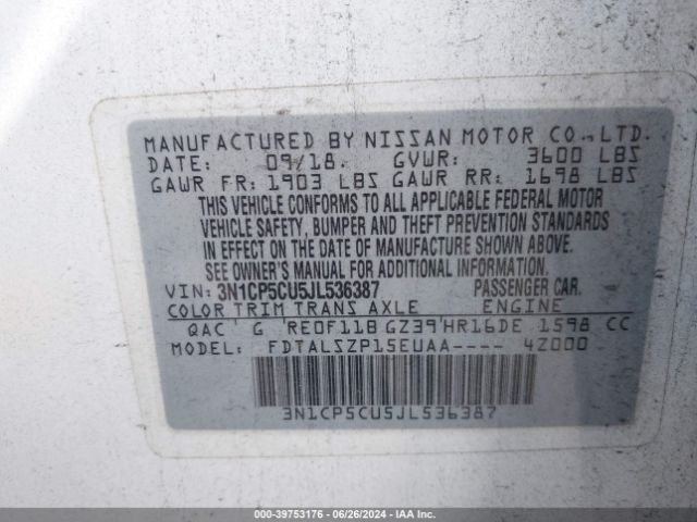 Photo 8 VIN: 3N1CP5CU5JL536387 - NISSAN KICKS 