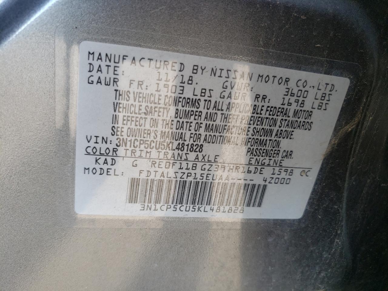 Photo 11 VIN: 3N1CP5CU5KL481828 - NISSAN KICKS 