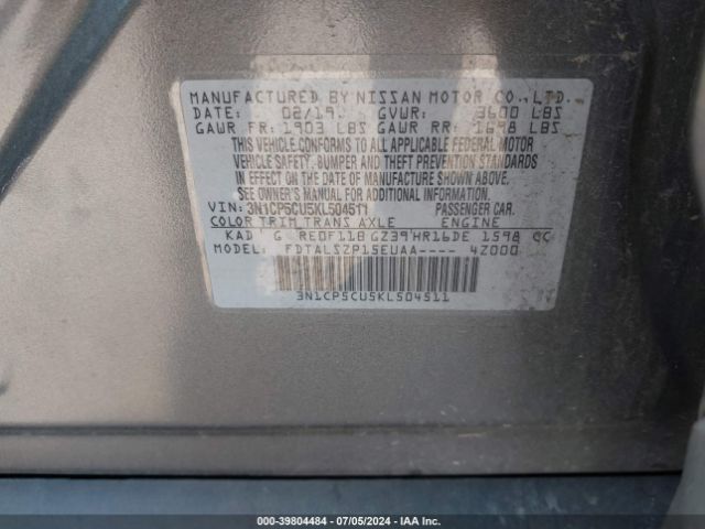 Photo 8 VIN: 3N1CP5CU5KL504511 - NISSAN KICKS 