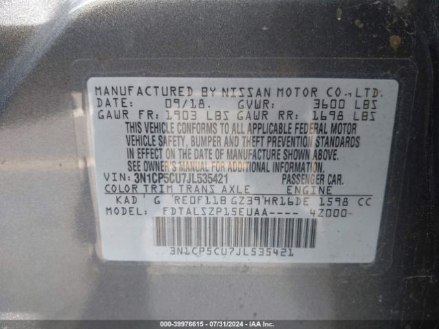 Photo 8 VIN: 3N1CP5CU7JL535421 - NISSAN KICKS 