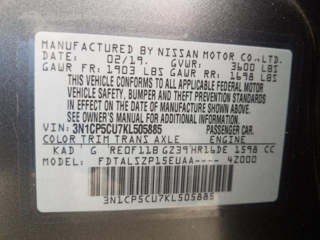 Photo 9 VIN: 3N1CP5CU7KL505885 - NISSAN KICKS S 